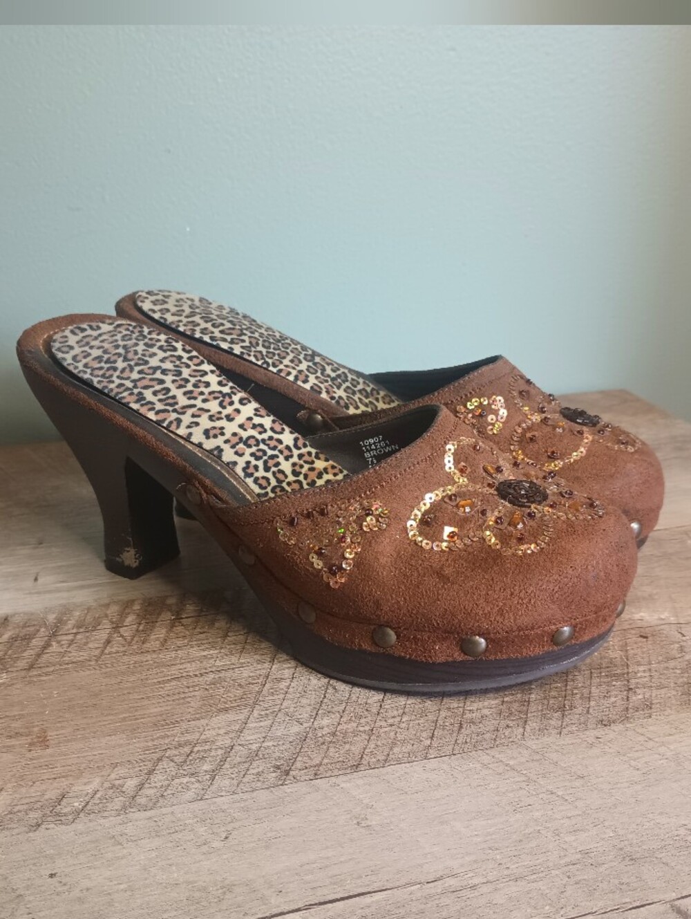 Vtg Womens Y2K Fairy Grunge Chunky Embroidered Velvet Heels 7.5 Sequin Bratz
